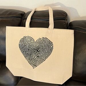 Fingerprint Heart Canvas Tote Bag - Cream and Black